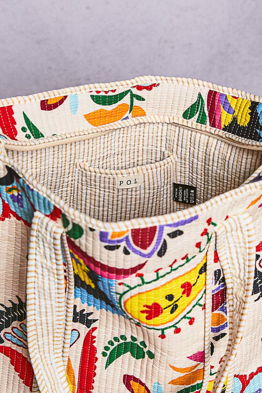 BAGQA-11 | Pol Cream Multi Large Tote Bag | One Size - Picture 7 of 7